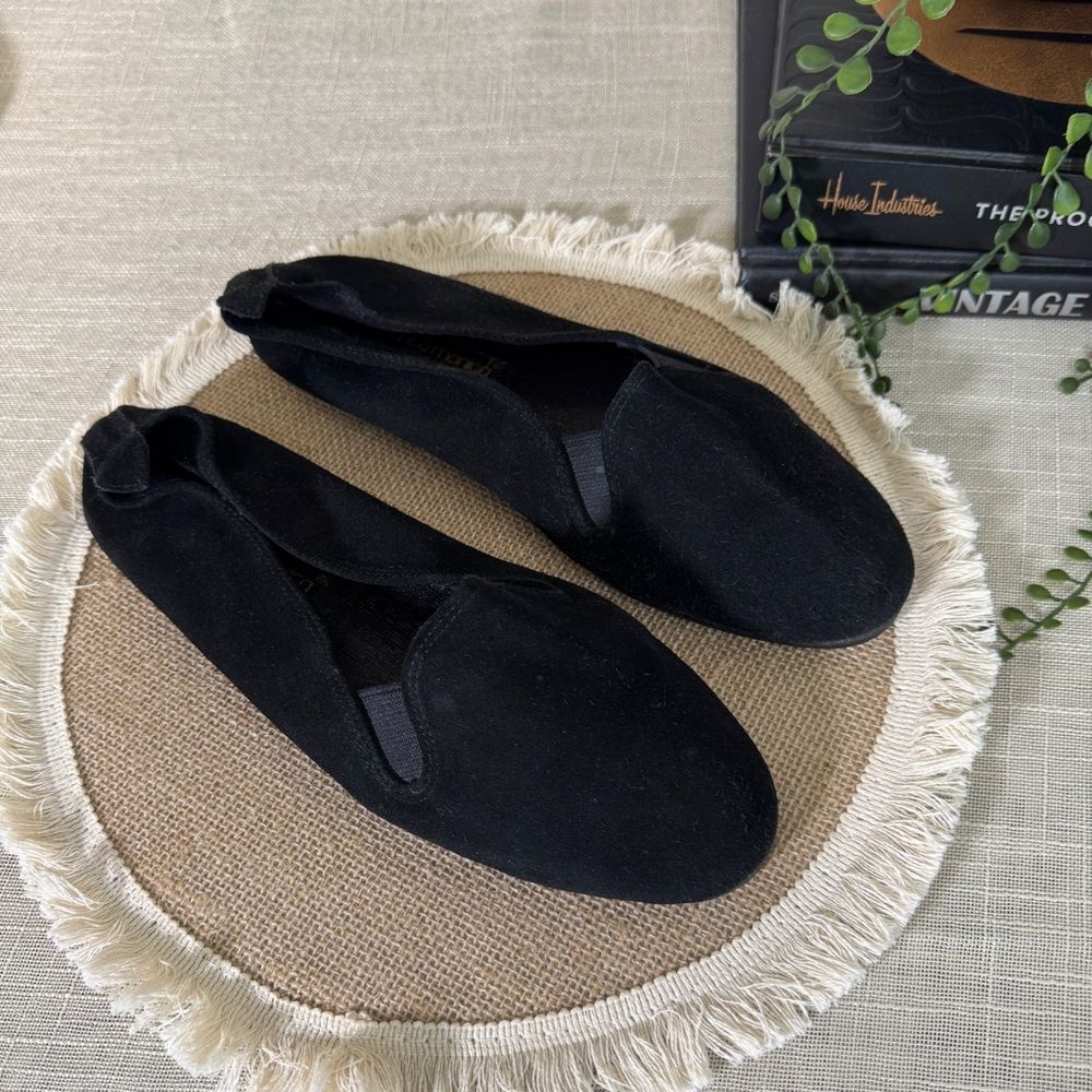 Black Suede Flats Size 8.5 Santa Monica Leather Vintage - Picture 7 of 8
